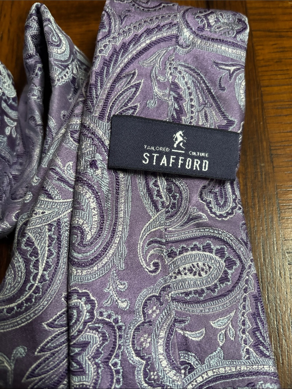 Stafford Tailored Culture Necktie Neck Tie 100% Silk Purple Paisley Design